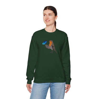 Robin with Butterfly Bird Birding & Birdwatching Sweatshirt