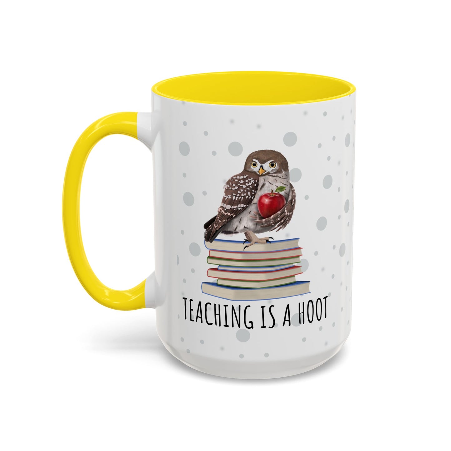 Cute Owl on Books Teacher Mug – Teaching is a Hoot – Two-Tone Classroom Coffee Cup