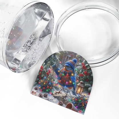 Eastern Bluebird Christmas Snow Globe – Tangled Lights Winter Bird Art