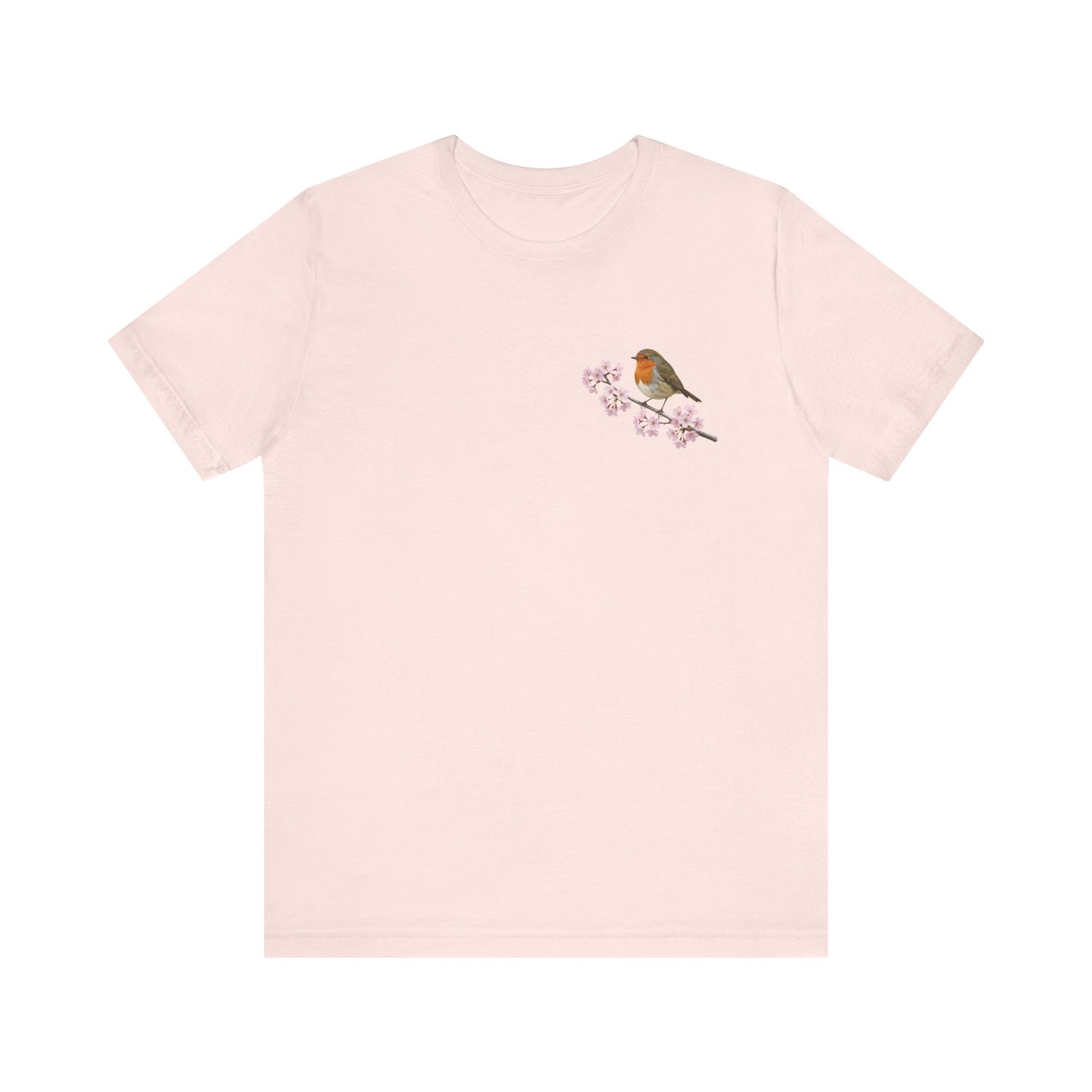 Rotkehlchen T-Shirt mit Kirschblüten | Florales Vogelmotiv für Vogelfreunde