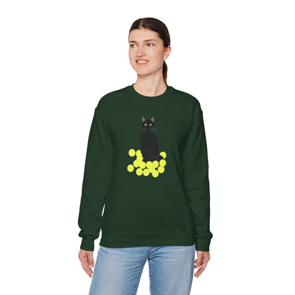 Black Cat with Tennis Balls Cat Lover Sweatshirt