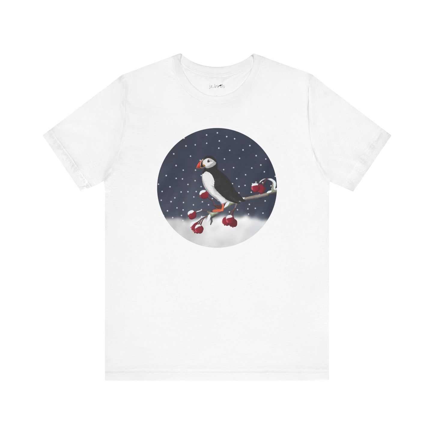 Puffin on a Winter Branch Birdwatcher Christmas Bird T-Shirt