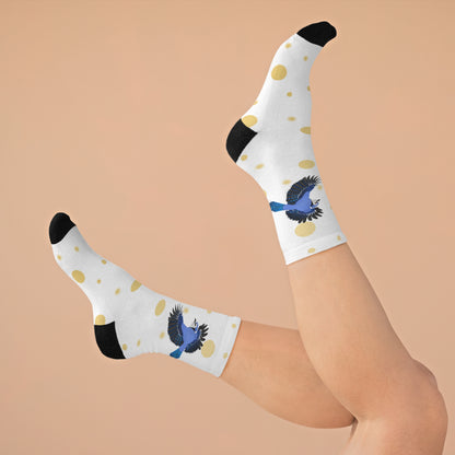 Blue Jay with Golden Dots Birding & Birdwatching Bird Socks White