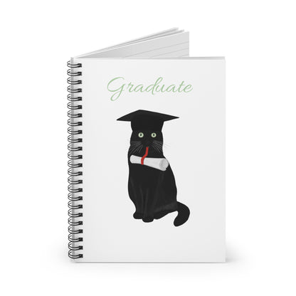 Black Cat with Doctor Hat Graduate Lover Spiral Notebook Ruled Line 6" x 8"