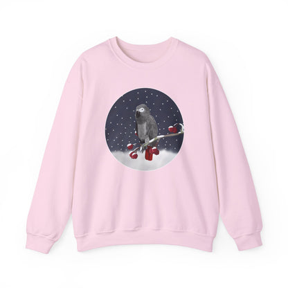 Grey Parrot on a Winter Branch Birdwatcher Christmas Bird Sweatshirt