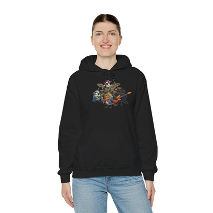 Vogel-Rockband Hoodie – Lustiger Kapuzenpullover mit Amsel, Rotkehlchen & Meise