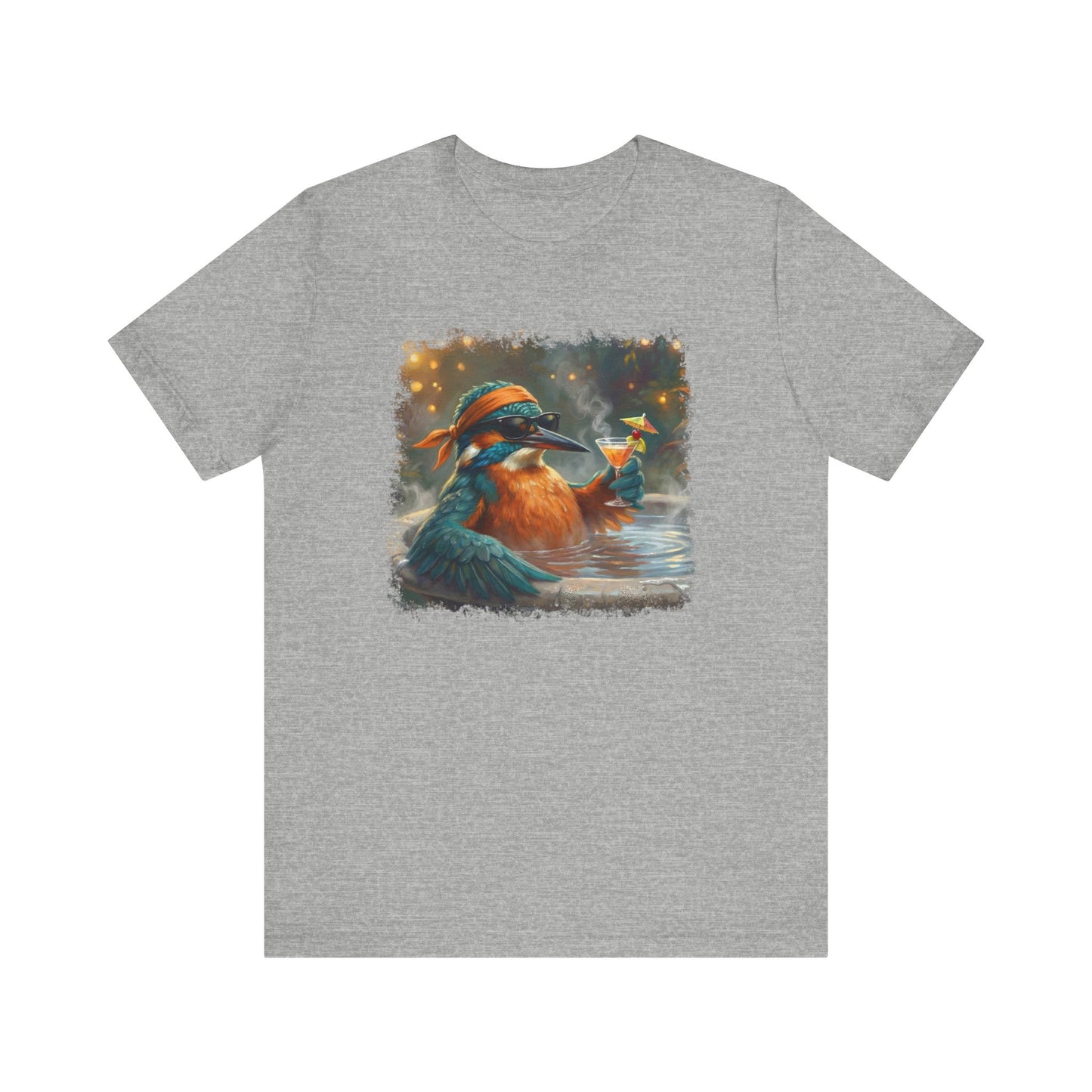 Funny Kingfisher T-Shirt | Bird with Sunglasses & Drink | Unisex Summer Tee