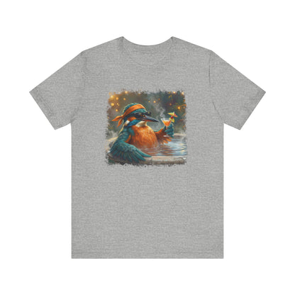 Funny Kingfisher T-Shirt | Bird with Sunglasses & Drink | Unisex Summer Tee