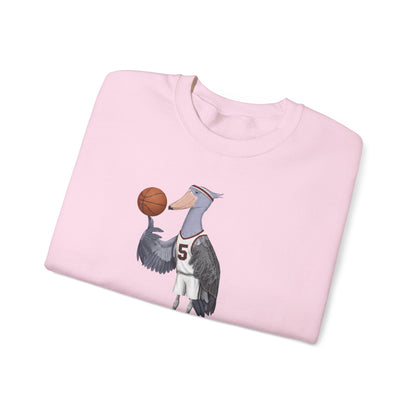 ハシビロコウの面白いバスケットボールの鳥のスウェットシャツ | バードウォッチャークルーネック | ユニセックスのユニークなバスケットボールファンギフト