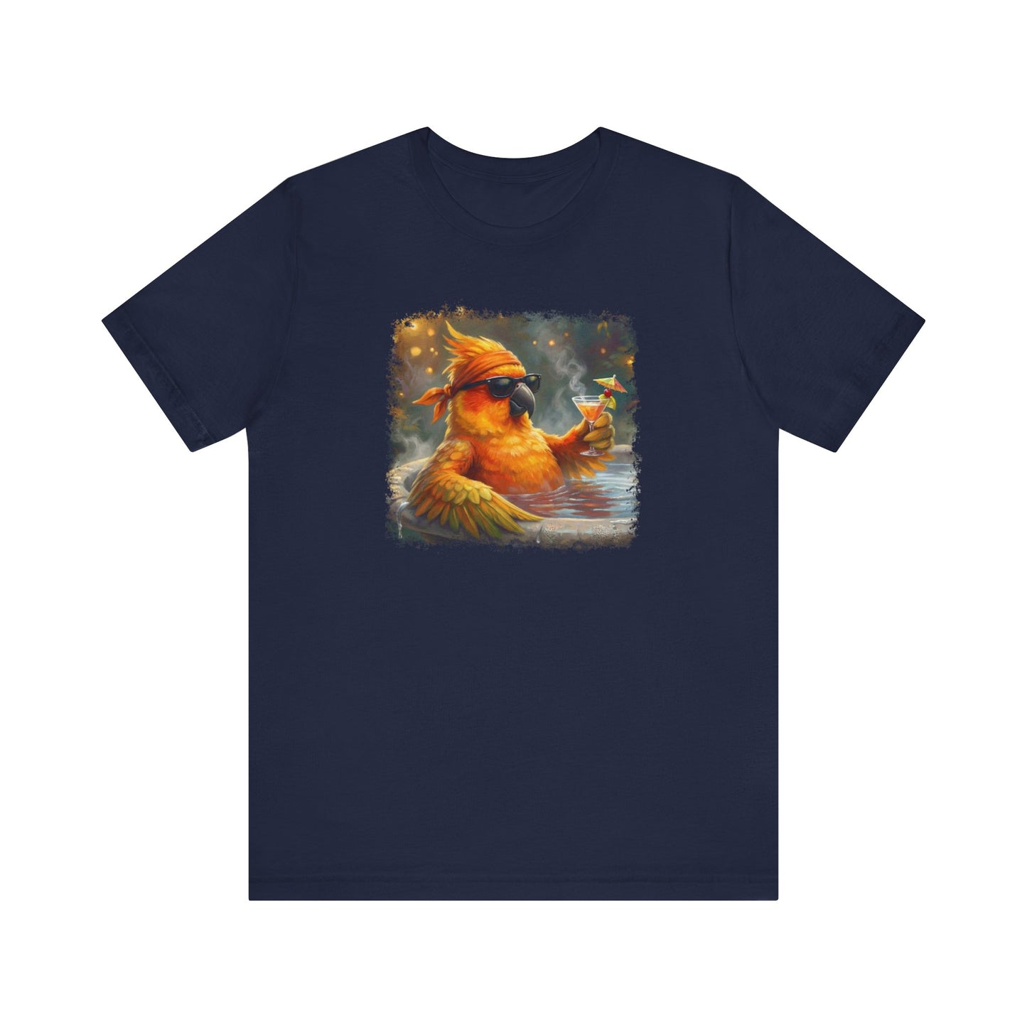 Funny Sun Parakeet T-Shirt | Bird with Sunglasses & Drink | Unisex Summer Tee