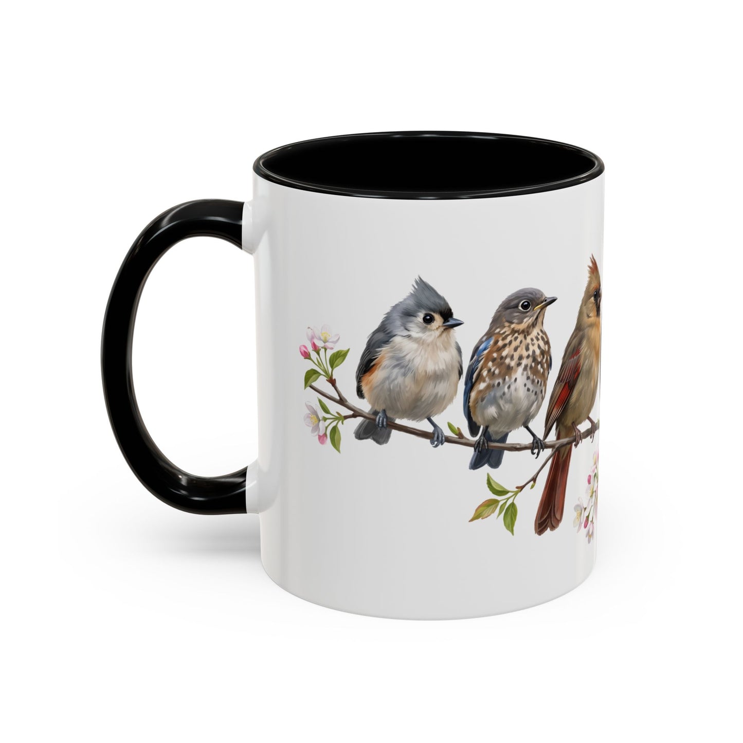 Blue Jay Cardinal Bluebird Little Owl Fledglings Two-Tone Mug | Spring Bird Lover Gift