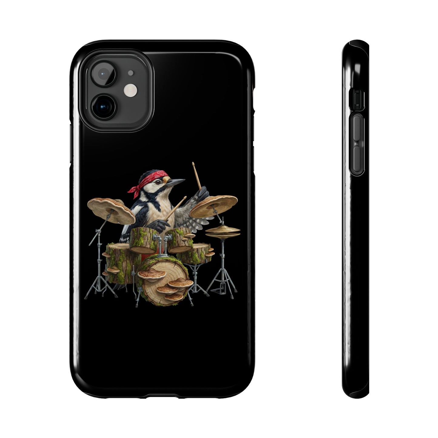 Woodpecker with Drums iPhone Case – Premium Tough Phone Cover Black