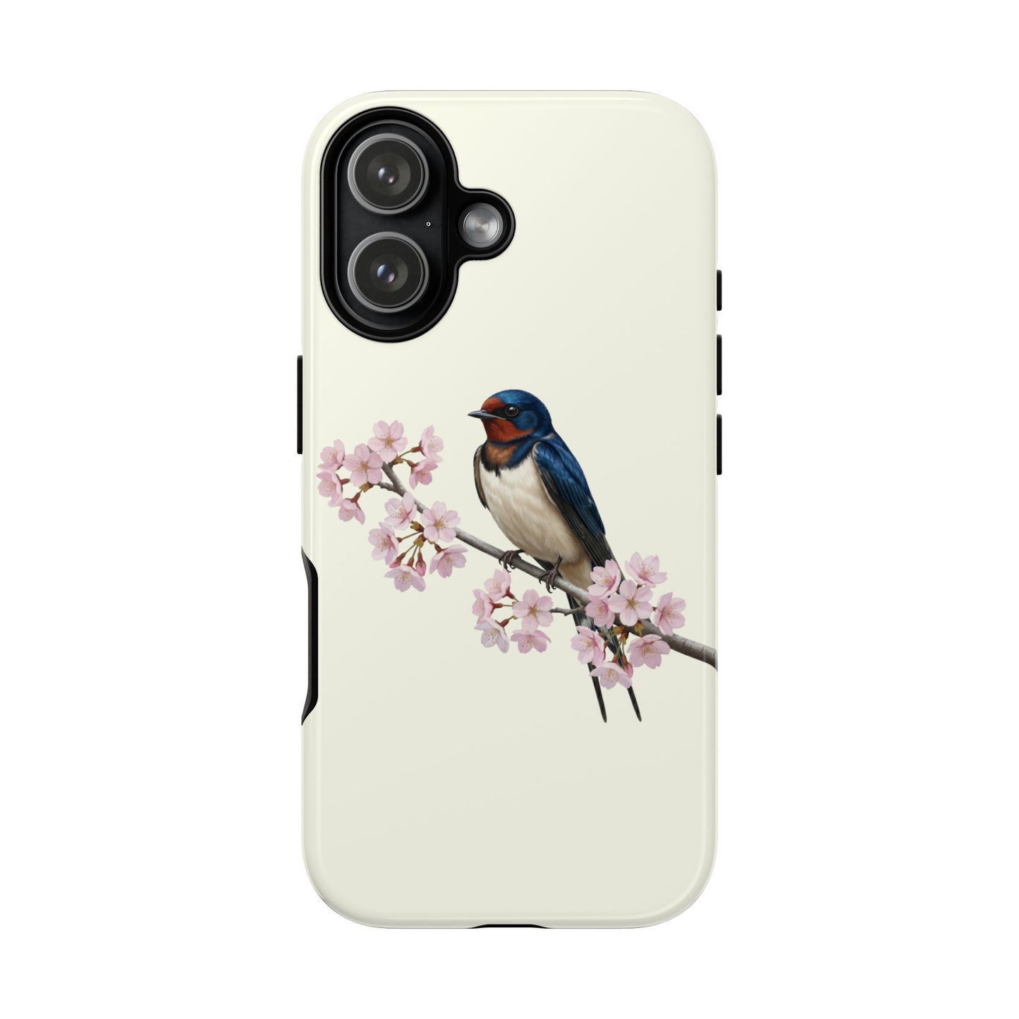 Rauchschwalbe Handyhülle in Cremeweiß | Florales Kirschblüten Vogel-Motiv für iPhone & Google Pixel