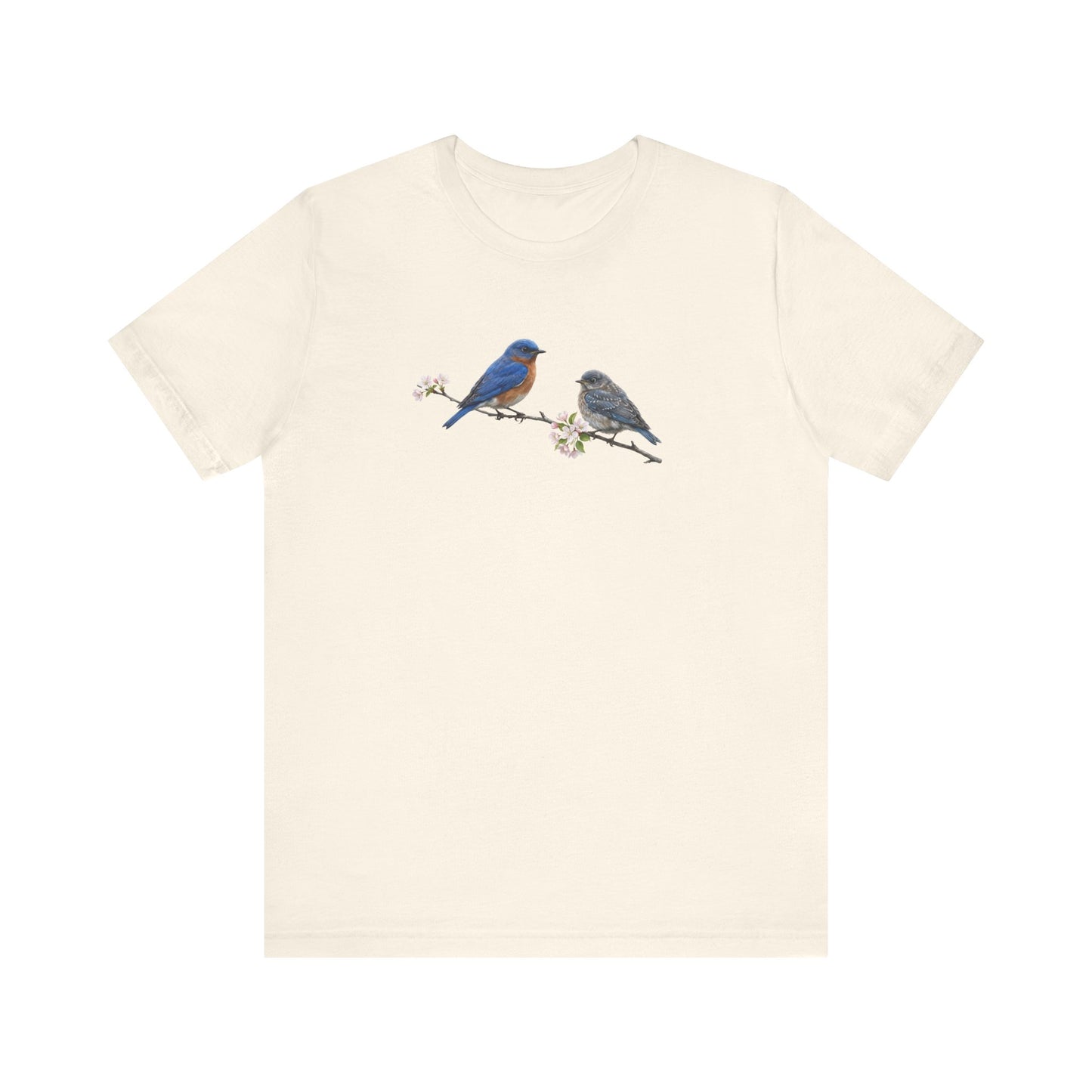 Eastern Bluebird & Fledgling T-Shirt | Spring Blossoms Unisex Graphic Tee
