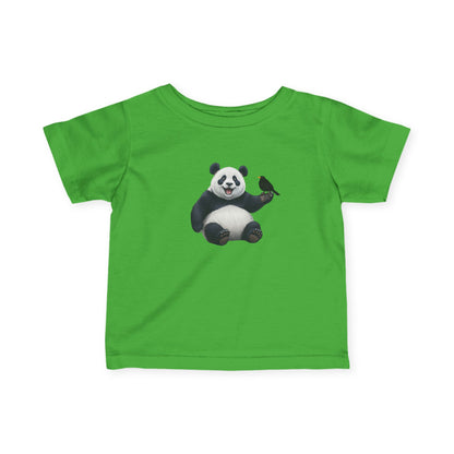 Fröhlicher Panda mit Amsel Vogel Tiermotiv T-Shirt für Babys und Kleinkinder