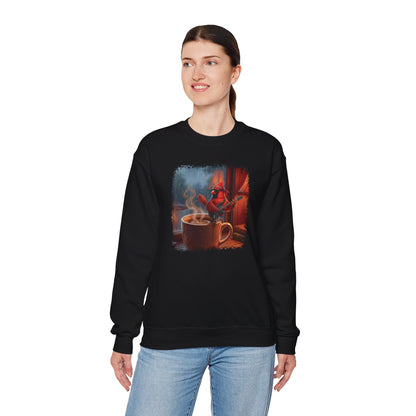 Cozy Rainy Day Coffee Sweatshirt – Vintage Cardinal with Guitar Graphic