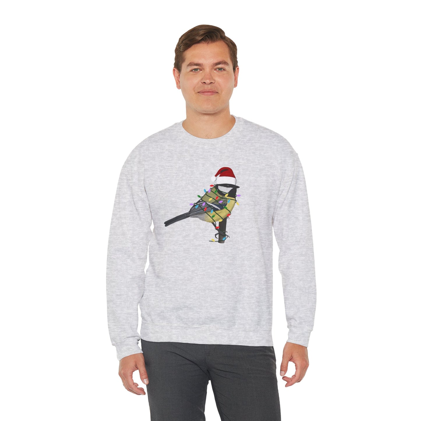 Chickadee with Fairy Lights Santa Claus Christmas Bird Sweatshirt