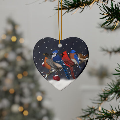 Birds on a Branch Ceramic Christmas Ornament | Durable Double-Sided Bird Lover Decor
