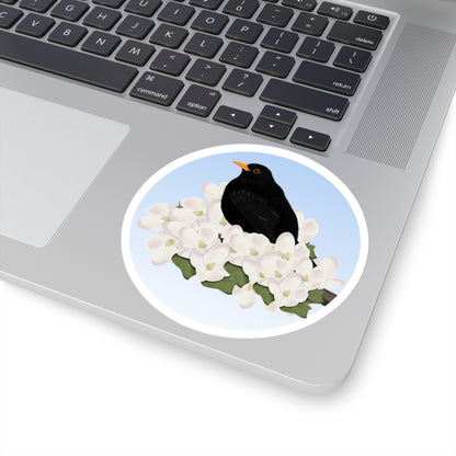 Blackbird Spring Apple Blossoms Bird Kiss-Cut Sticker