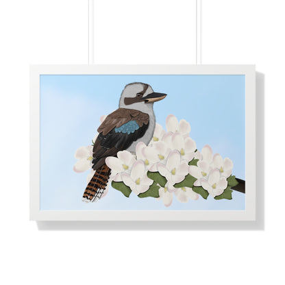 Kookaburra Spring Blossoms Bird Framed Poster