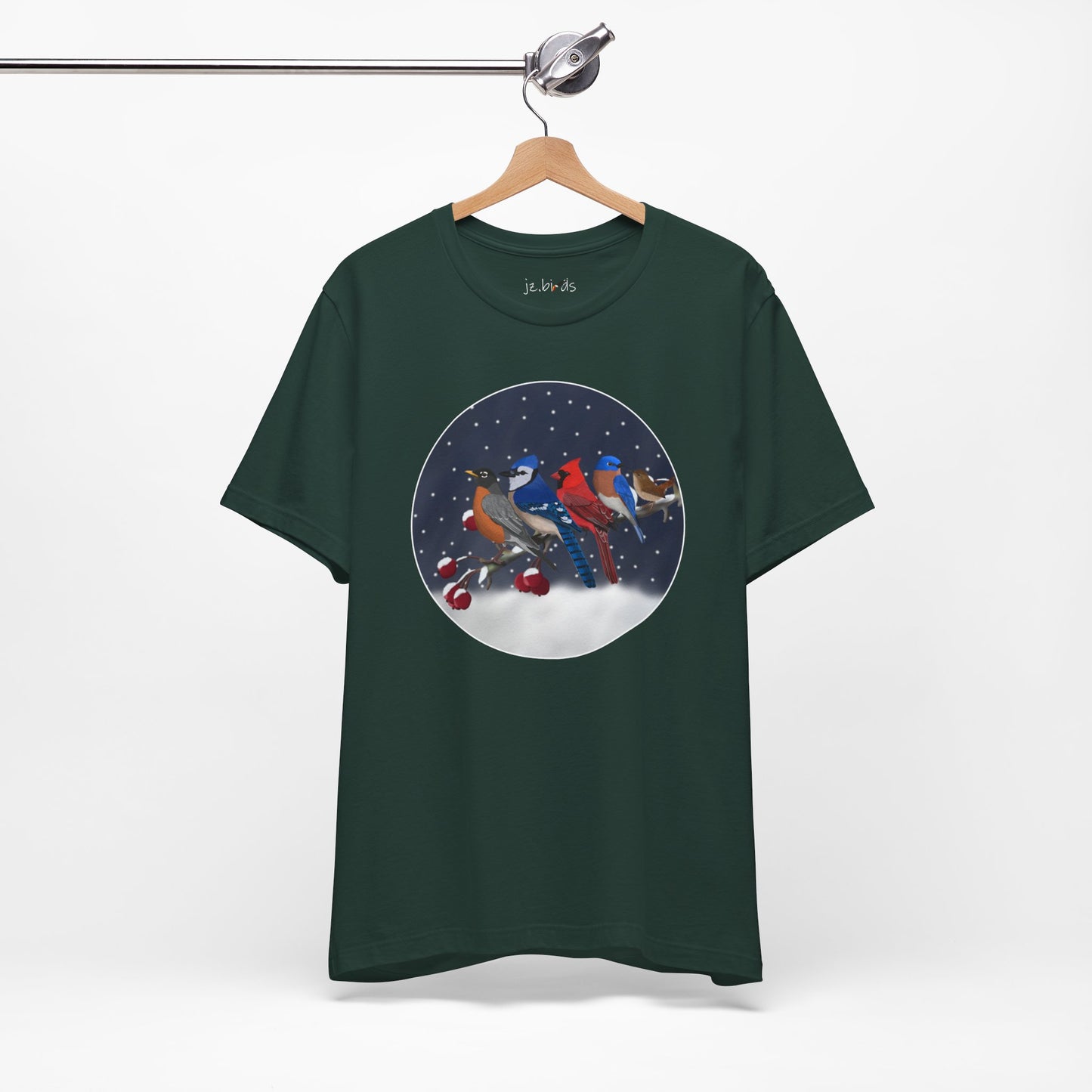 Blue Jay Robin Cardinal Bluebird Wren on a Winter Branch Birdwatcher Christmas Bird T-Shirt