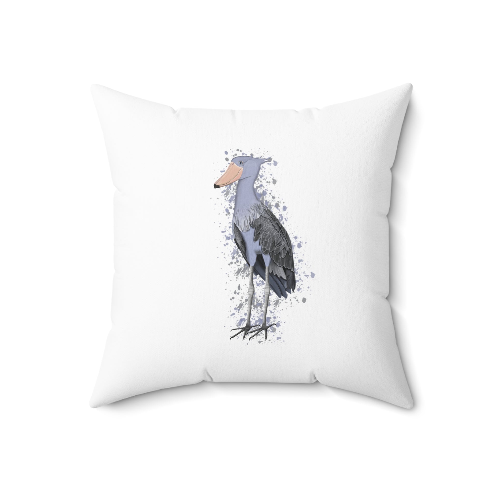 Shoebill Bird Throw Pillow 18"x18" White