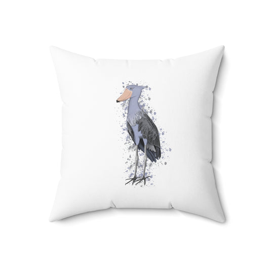 Shoebill Bird Throw Pillow 18"x18" White