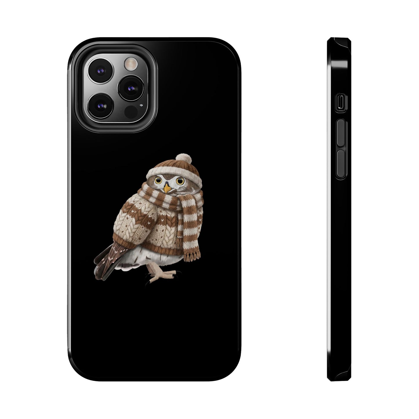 鳥のアートが描かれたフクロウの二層式iPhoneケース - 鳥類学者や鳥好きの方へのプレゼントに最適