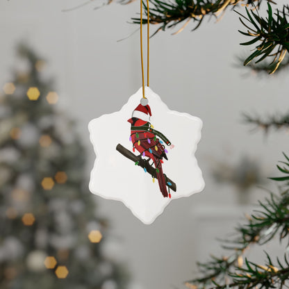 Cardinal as Santa Ceramic Bird Christmas Ornament | Durable Double-Sided Bird Lover Decor
