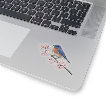Bluebird Cherry Blossom Sticker | Glossy Floral Bird Decal | Spring Laptop Sticker