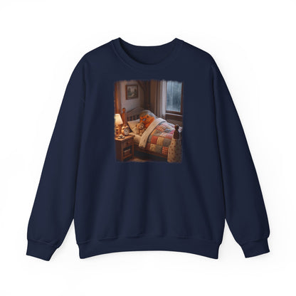 Süßes Rotkehlchen Sweatshirt im Bett mit Teddy | Kuscheliger Vogel Pullover für Langschläfer