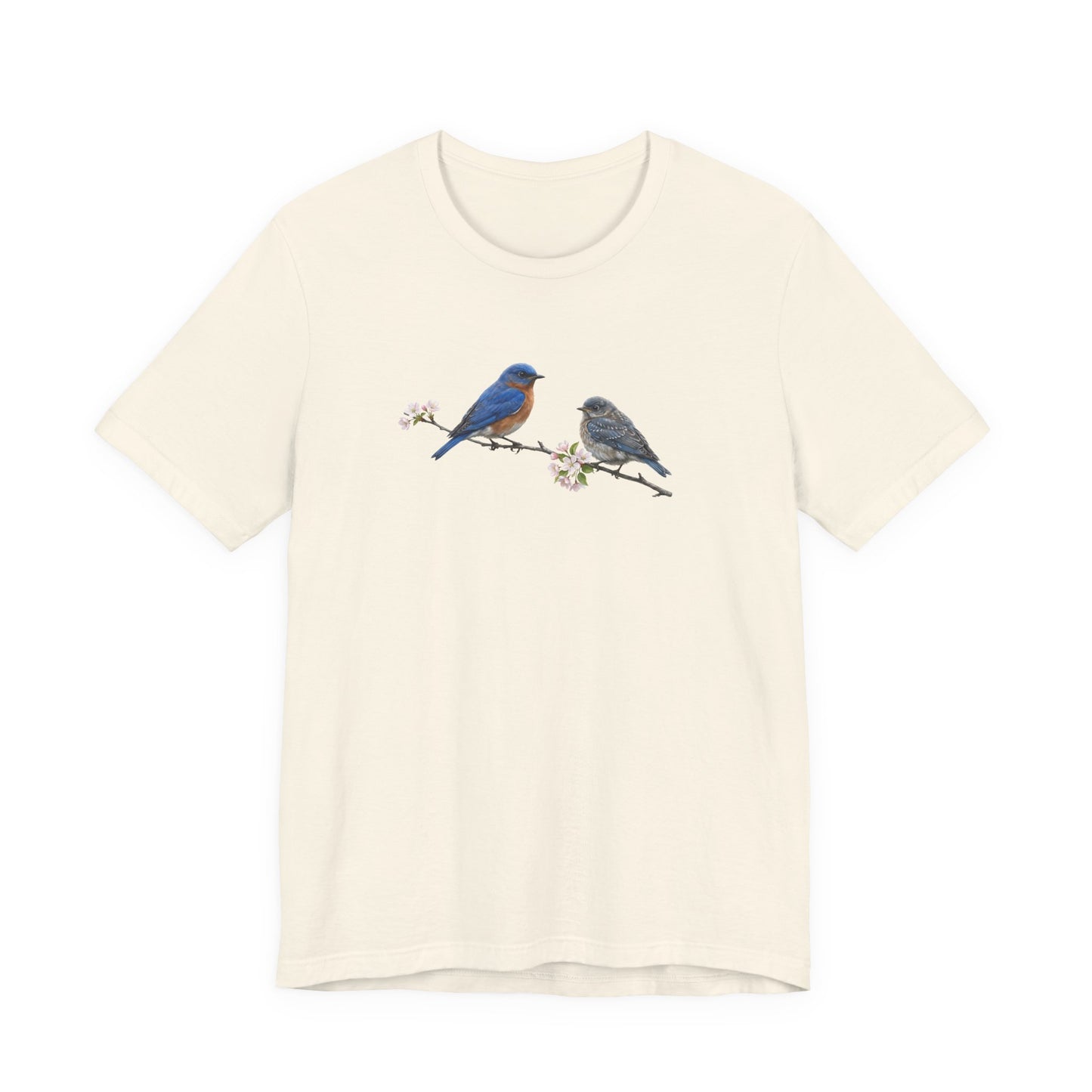 Eastern Bluebird & Fledgling T-Shirt | Spring Blossoms Unisex Graphic Tee