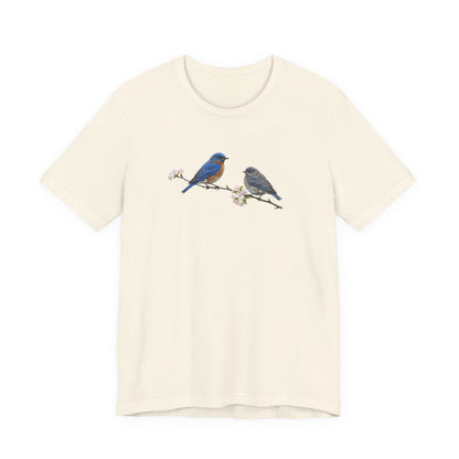 Eastern Bluebird & Fledgling T-Shirt | Spring Blossoms Unisex Graphic Tee