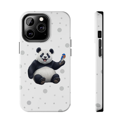 Cute Panda Bear with a Bluebird Animal iPhone Case - Dual-Layer PC/TPU Protective Cover for iPhone
