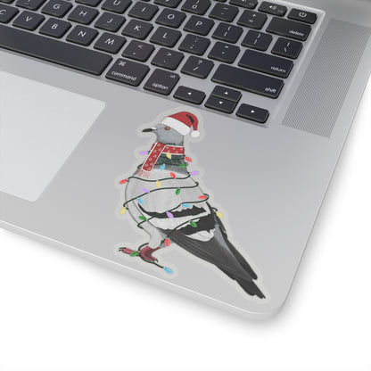 Pigeon with Fairy Lights Santa Claus Hat and Scarf Christmas Bird Sticker