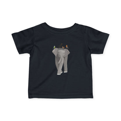 Süßes Elefant mit Amsel Blaumeise Rotkehlchen Zaunkönig Vogel Tiermotiv T-Shirt für Babys und Kleinkinder