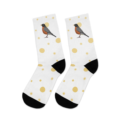 American Robin with Golden Dots Birding & Birdwatching Bird Socks White