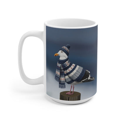 Möwe mit Strickpullover Weihnachtliche Tasse mit Vogelmotiv – Ideal für Kakao & Kaffee
