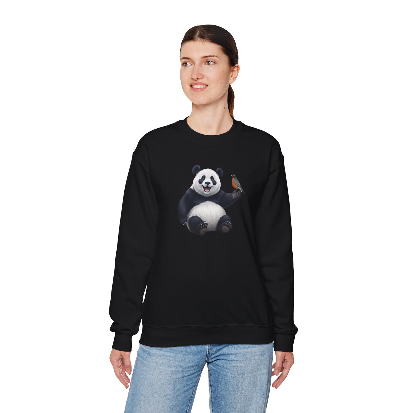 Panda Bear with an American Robin Sweatshirt Bird & Animal Lover