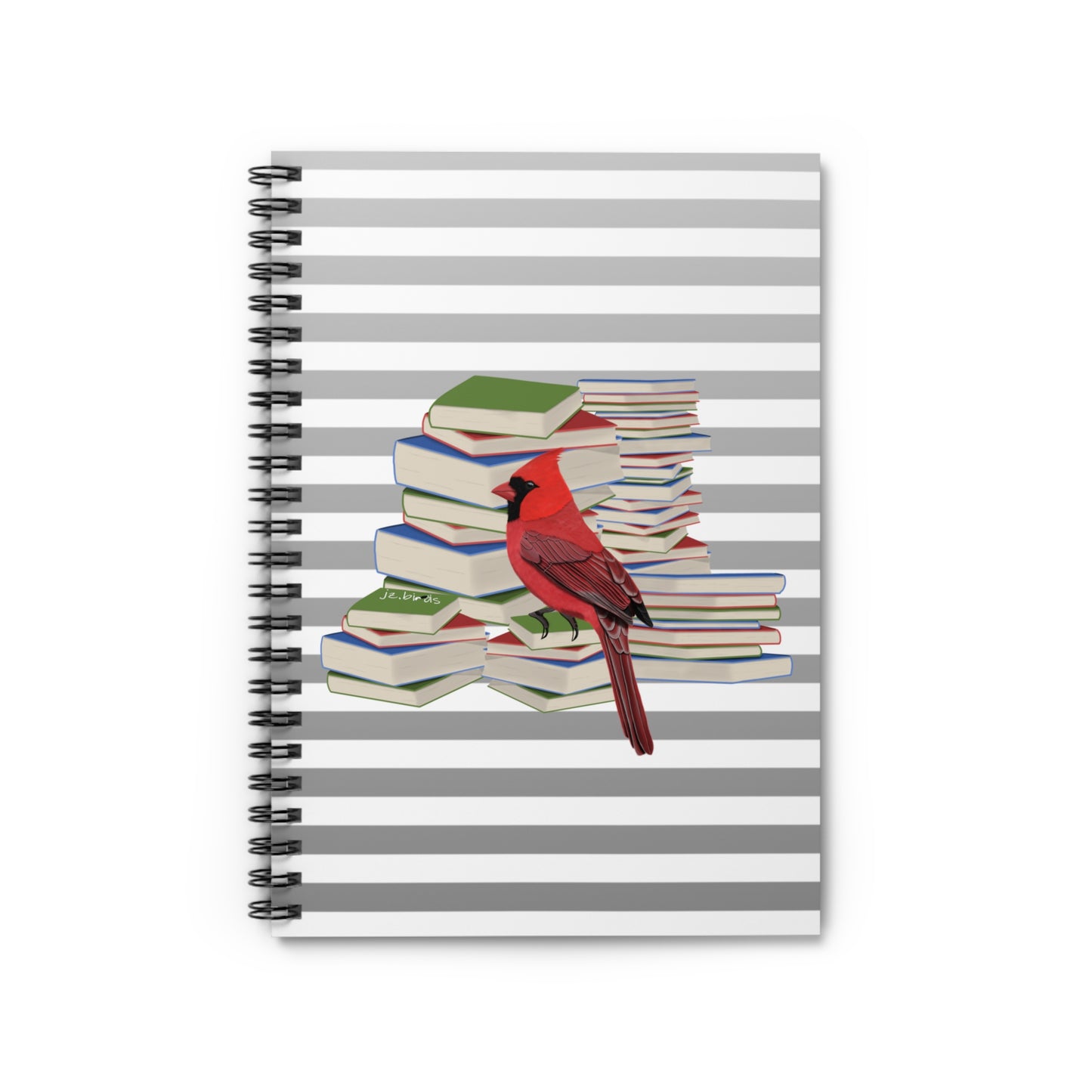 Cardinal Bird with Books Birdlover Bookworm Spiral Notebook Ruled Line