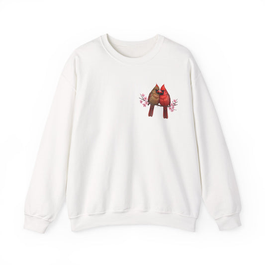 Cardinal Cherry Blossom Sweatshirt | Floral Bird Crewneck | Cozy Spring Pullover White