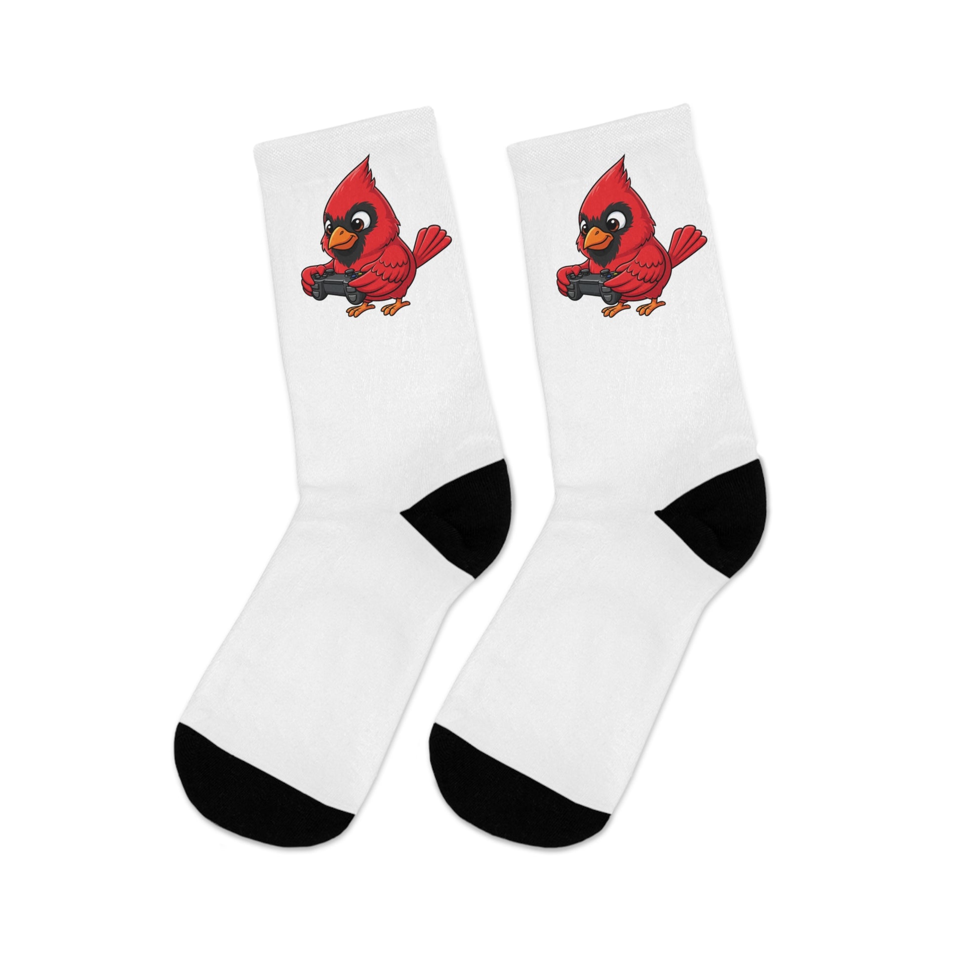 Cardinal with Gaming Controller Video Games Bird Socks White One Size