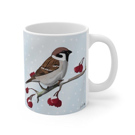 Sparrow Winter Bird Ceramic Mug 11oz