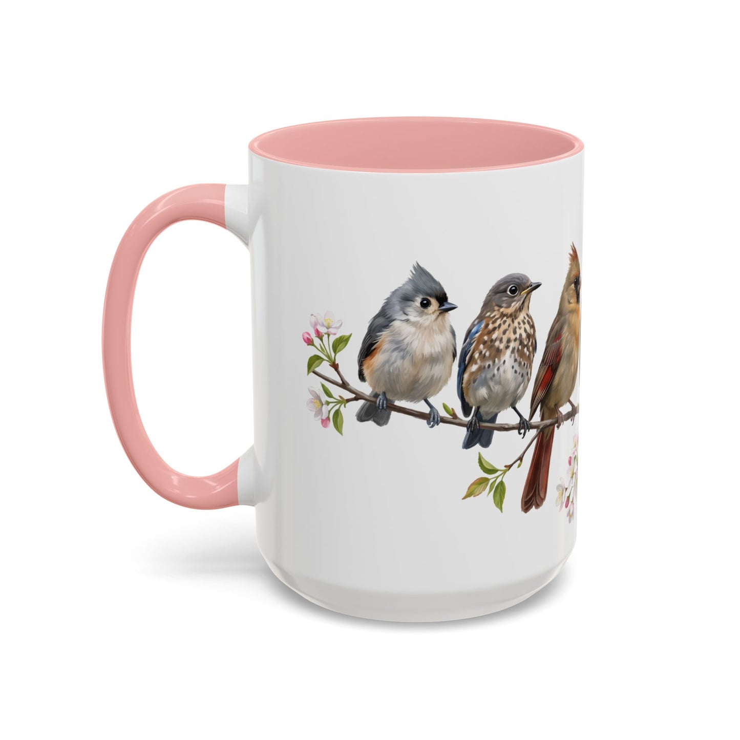 Blue Jay Cardinal Bluebird Little Owl Fledglings Two-Tone Mug | Spring Bird Lover Gift