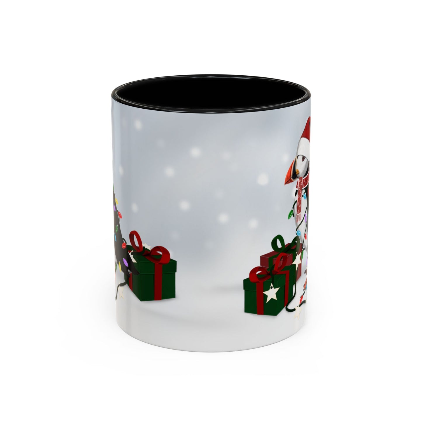 Puffin with Christmas Hat and Scarf Snow Bird Coffee Mug