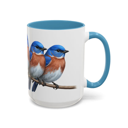 枝に止まる青い鳥を描いた陶器製バードコーヒーマグ – バードウォッチャーへのカスタムギフト