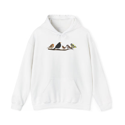 Vögel auf einem Ast Hoodie - Amsel Rotkehlchen Kohlmeise Kapuzenpullover für Vogelbeobachter & Naturliebhaber