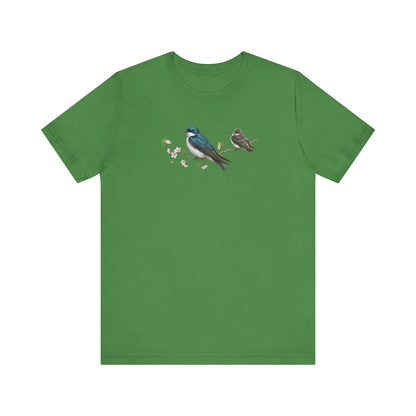 Tree Swallow & Fledgling T-Shirt | Spring Blossoms Unisex Graphic Tee