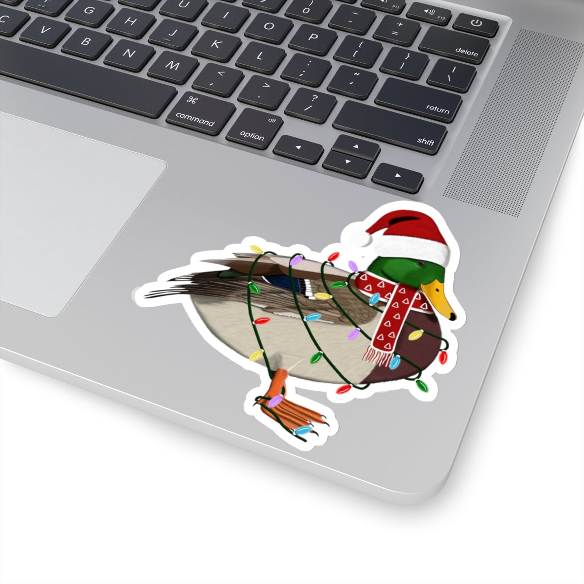 Mallard with Fairy Lights Santa Claus Hat and Scarf Christmas Bird Sticker