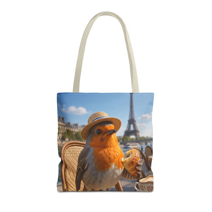 Rosi Rotkehlchen im Paris Bistro Stofftasche – Robuster Tote Bag für Reisefreunde und Vogelliebhaber